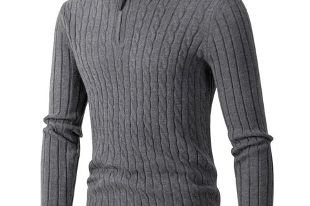 Sweaters for Men Cable Knit Crew Neck Top Long Sleeve Dressy Casual Fall and Winter Quarter Zip Pullover Sweater