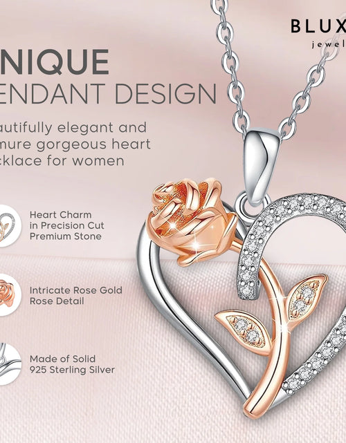 Load image into Gallery viewer, Sterling Silver Necklace for Women Mom Gift for Wife from Husband Valentines Day Girlfriend Rose Heart Necklace for Girlfriend Birthday Gifts Mother Daughter Pendant
