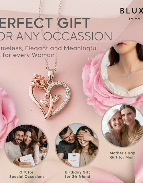 Load image into Gallery viewer, Sterling Silver Necklace for Women Mom Gift for Wife from Husband Valentines Day Girlfriend Rose Heart Necklace for Girlfriend Birthday Gifts Mother Daughter Pendant
