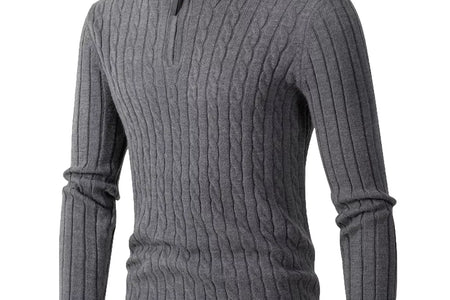 Sweaters for Men Cable Knit Crew Neck Top Long Sleeve Dressy Casual Fall and Winter Quarter Zip Pullover Sweater