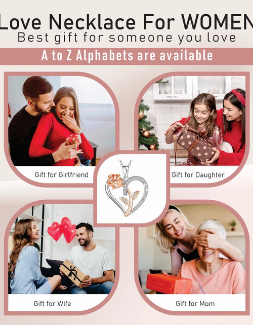 Load image into Gallery viewer, Sterling Silver Necklace for Women Mom Gift for Wife from Husband Valentines Day Girlfriend Rose Heart Necklace for Girlfriend Birthday Gifts Mother Daughter Pendant
